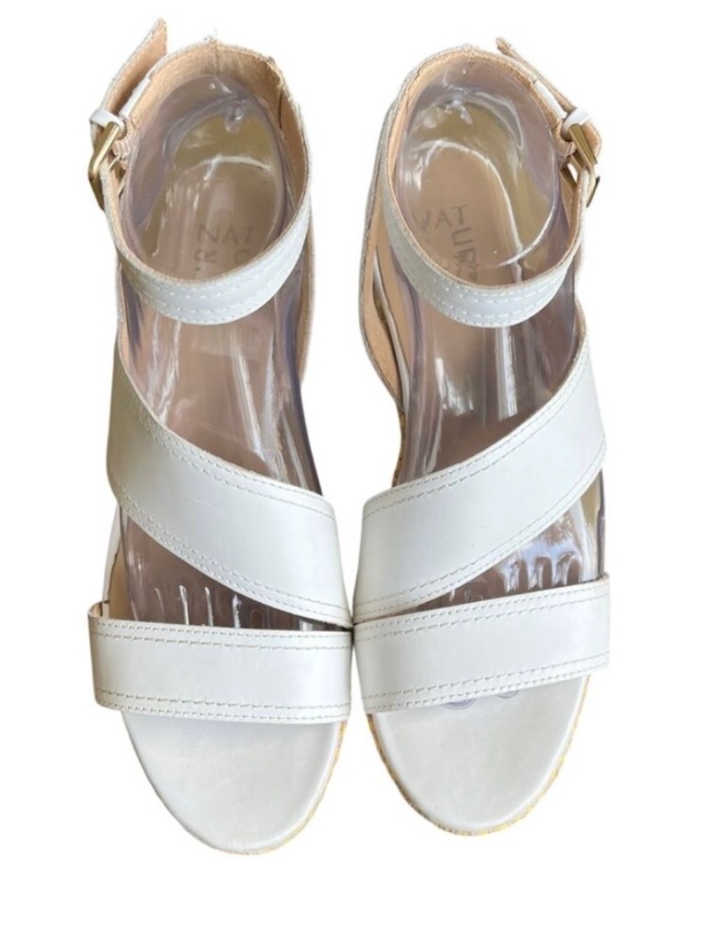 "Naturalizer" Ankle Wrap White Leather Sandals Wedge Size 9 -  Brand New